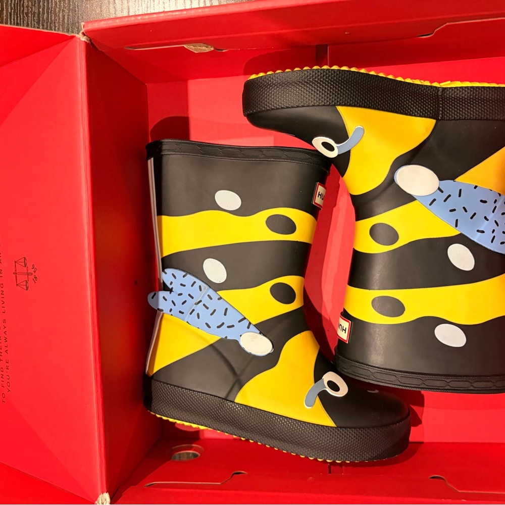 Hunter Kids Yellow, Black & Blue Patterned Rain Boots